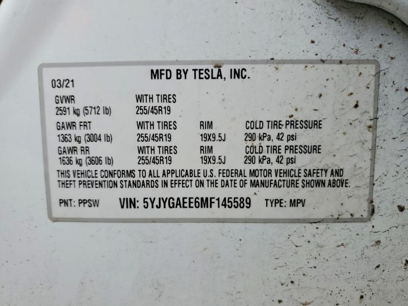 Продаж на аукціоні авто 2021 Tesla Model Y, vin: 5YJYGAEE6MF145589, номер лоту: 77838595