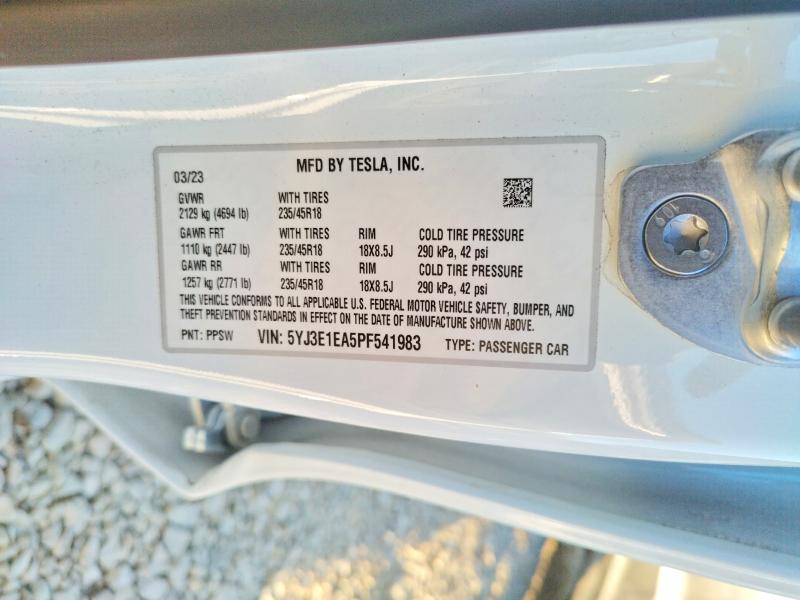 Aukcja sprzedaży 2023 Tesla Model 3, vin: 5YJ3E1EA5PF541983, numer aukcji: 76016825