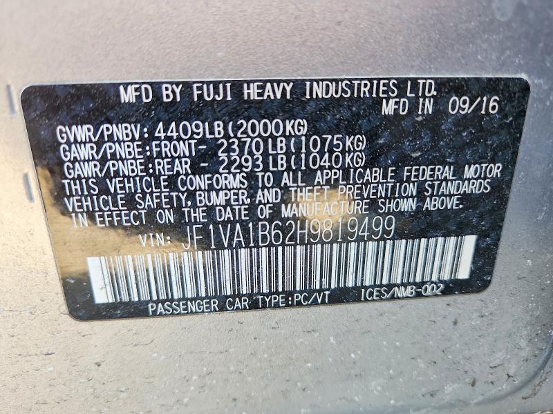 Aukcja sprzedaży 2017 Subaru Wrx, vin: JF1VA1B62H9819499, numer aukcji: 75889175