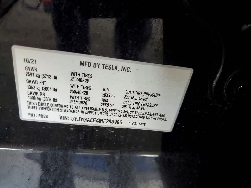Aukcja sprzedaży 2021 Tesla Model Y, vin: 5YJYGAEE4MF283986, numer aukcji: 77046715