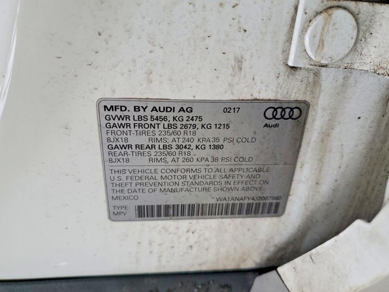 75515595 :رقم المزاد ، WA1ANAFY4J2007980 vin ، 2018 Audi Q5 Premium مزاد بيع