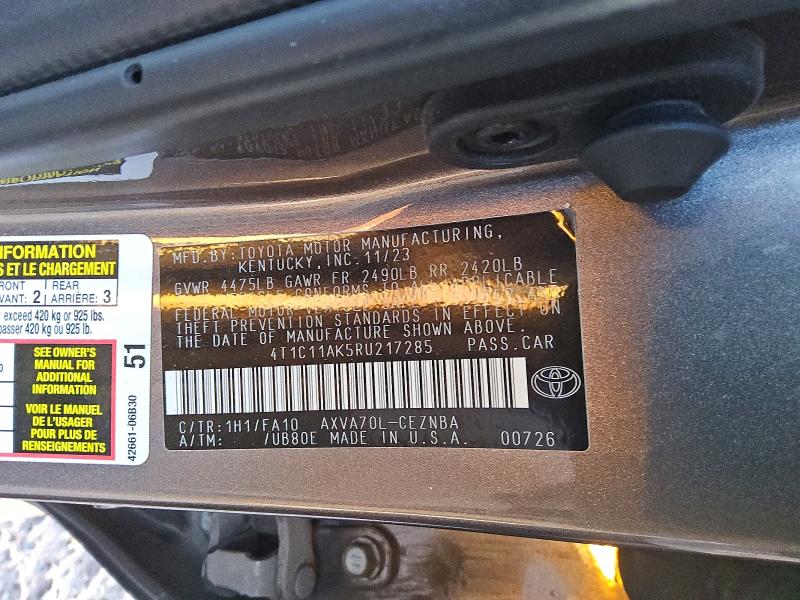 Продаж на аукціоні авто 2024 Toyota Camry, vin: 4T1C11AK5RU217285, номер лоту: 77390675