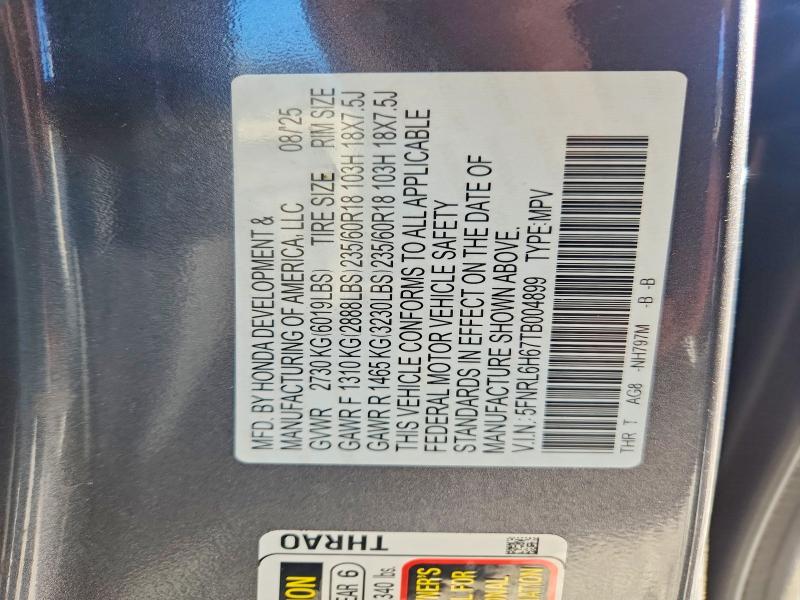 75049215 :رقم المزاد ، 5FNRL6H67TB004899 vin ، 2026 Honda Odyssey مزاد بيع