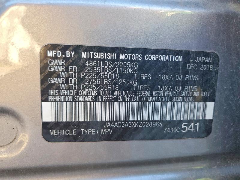 Продаж на аукціоні авто 2019 Mitsubishi Outlander, vin: JA4AD3A3XKZ028965, номер лоту: 74784705