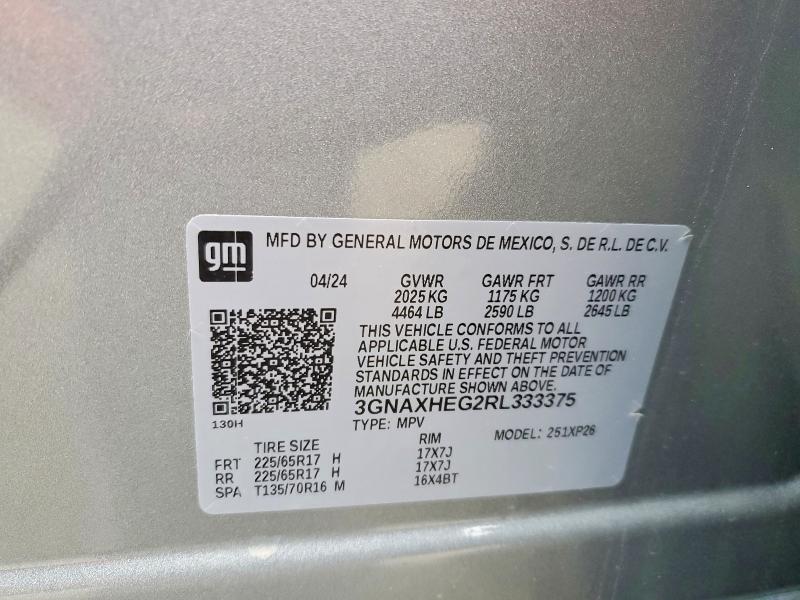 Продажа на аукционе авто 2024 Chevrolet Equinox, vin: 3GNAXHEG2RL333375, номер лота: 78829955
