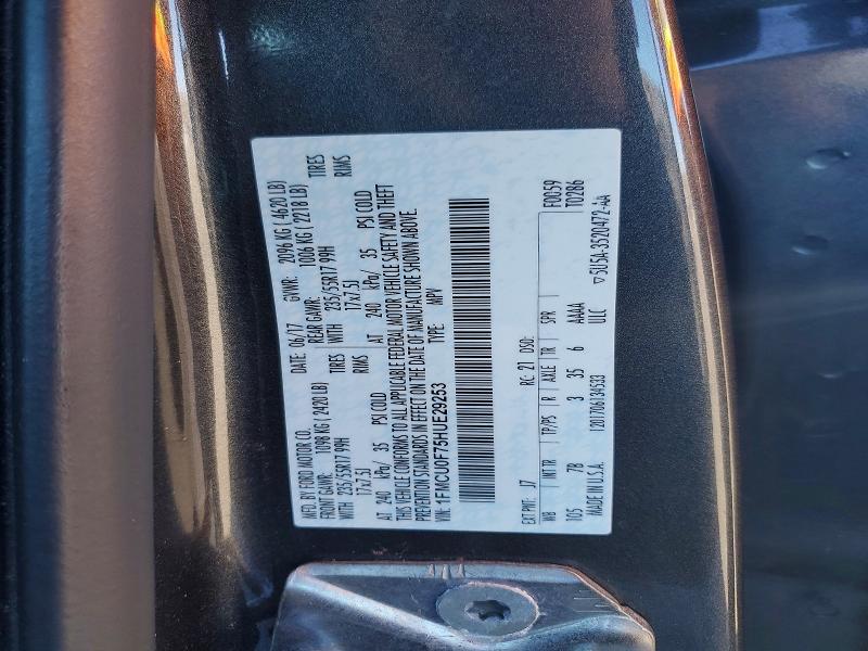 2017 Ford Escape მანქანა იყიდება აუქციონზე, vin: 1FMCU0F75HUE29253, აუქციონის ნომერი: 75348655
