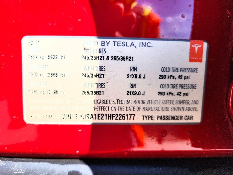 Aukcja sprzedaży 2017 Tesla Model S, vin: 5YJSA1E21HF226177, numer aukcji: 79441135