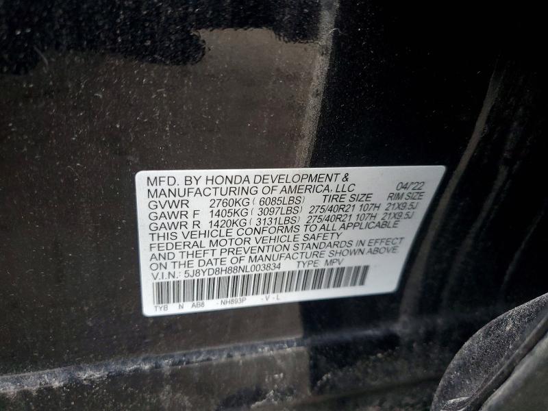 Aukcja sprzedaży 2022 Acura Mdx, vin: 5J8YD8H88NL003834, numer aukcji: 78140405