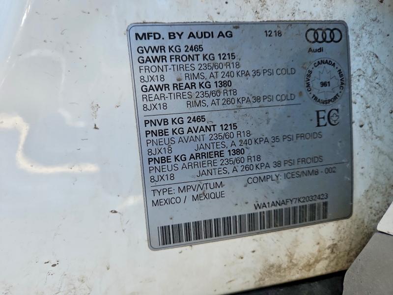Aukcja sprzedaży 2019 Audi Q5, vin: WA1ANAFY7K2032423, numer aukcji: 77474205