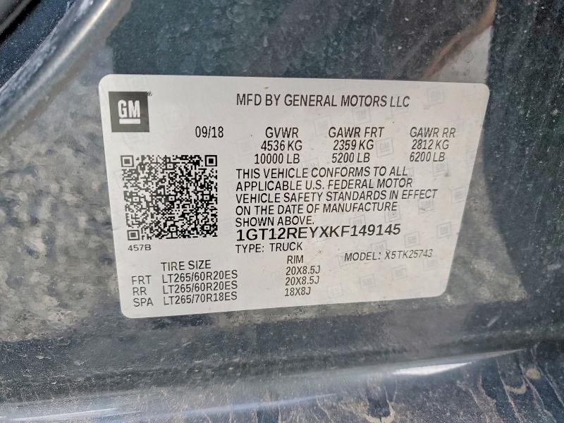 Продаж на аукціоні авто 2019 Gmc Sierra, vin: 1GT12REYXKF149145, номер лоту: 77694795