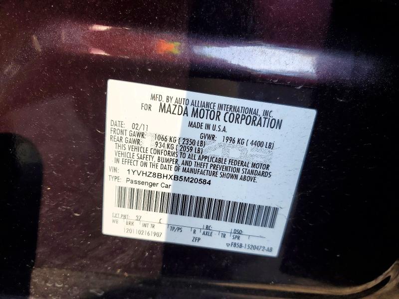 77088955 :رقم المزاد ، 1YVHZ8BHXB5M20584 vin ، 2011 Mazda 6 مزاد بيع