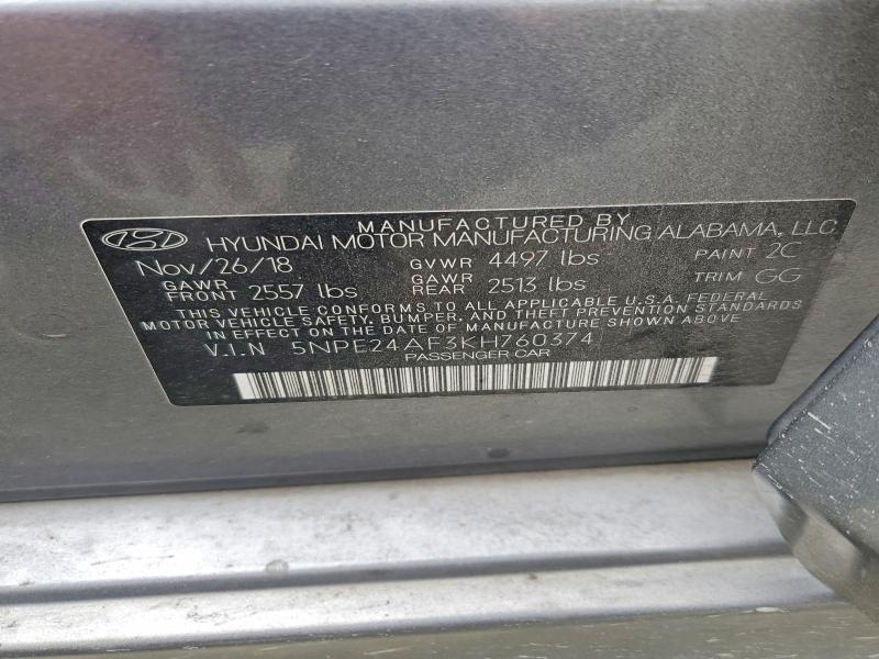 77117815 :رقم المزاد ، 5NPE24AF3KH760374 vin ، 2019 Hyundai Sonata مزاد بيع