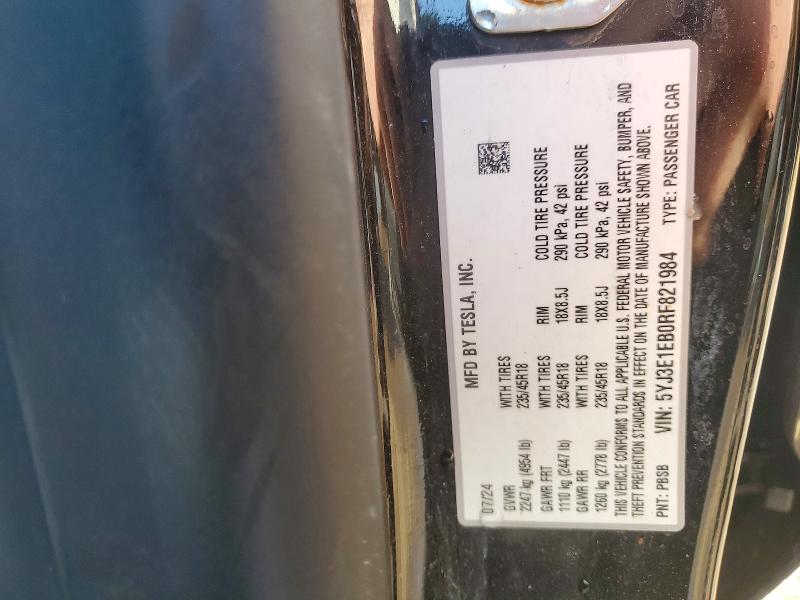 Aukcja sprzedaży 2024 Tesla Model 3, vin: 5YJ3E1EB0RF821984, numer aukcji: 76906355