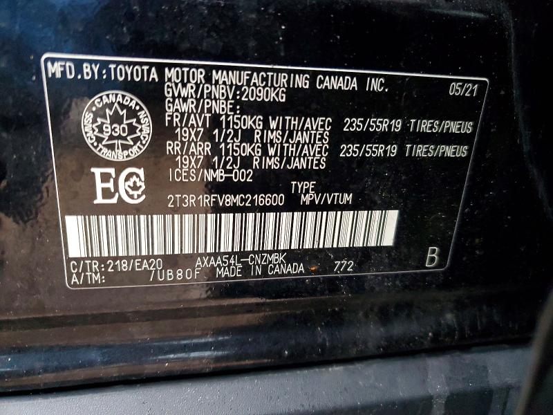 Aukcja sprzedaży 2021 Toyota Rav4, vin: 2T3R1RFV8MC216600, numer aukcji: 77593835