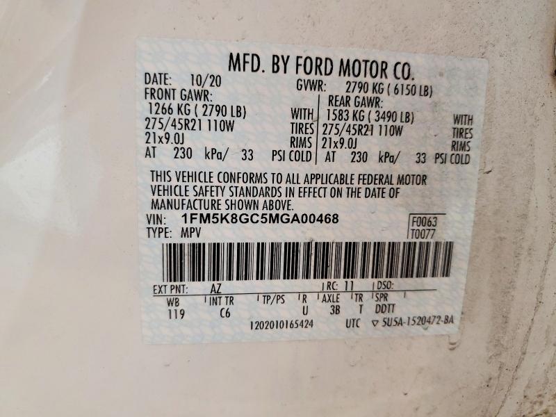 Aukcja sprzedaży 2021 Ford Explorer, vin: 1FM5K8GC5MGA00468, numer aukcji: 78532775