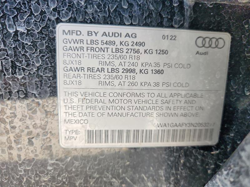76650715 :رقم المزاد ، WA1GAAFY3N2053277 vin ، 2022 Audi Q5 مزاد بيع