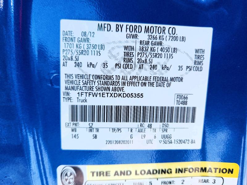 Aukcja sprzedaży 2013 Ford F150, vin: 1FTFW1ETXDKD05355, numer aukcji: 76909525