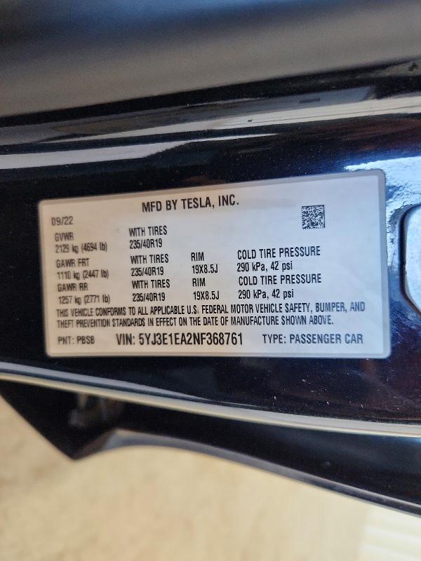 Aukcja sprzedaży 2022 Tesla Model 3, vin: 5YJ3E1EA2NF368761, numer aukcji: 77808505
