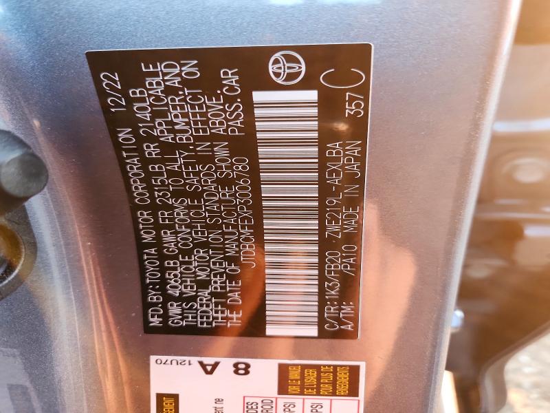 76354965 :رقم المزاد ، JTDBCMFEXP3006780 vin ، 2023 Toyota Corolla Hybrid مزاد بيع