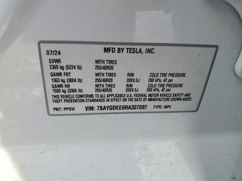 77956795 :رقم المزاد ، 7SAYGDEE6RA307097 vin ، 2024 Tesla Model Y مزاد بيع