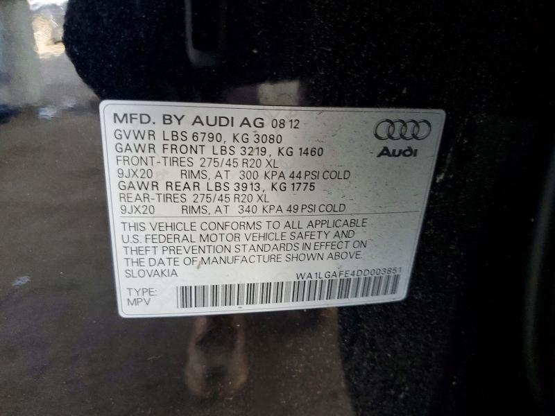 78691885 :رقم المزاد ، WA1LGAFE4DD003851 vin ، 2013 Audi Q7 مزاد بيع