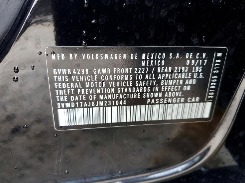 2018 Volkswagen Jetta მანქანა იყიდება აუქციონზე, vin: 3VWD17AJ8JM231044, აუქციონის ნომერი: 78275645
