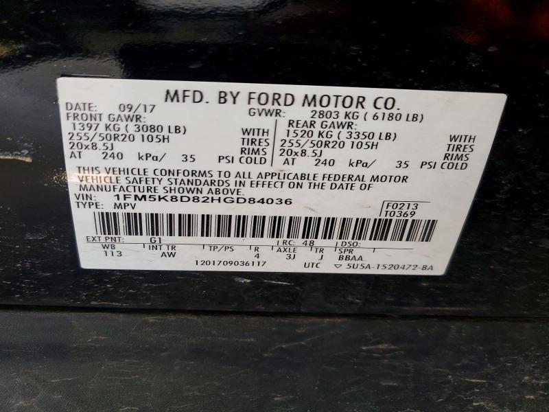 Aukcja sprzedaży 2017 Ford Explorer, vin: 1FM5K8D82HGD84036, numer aukcji: 76467225