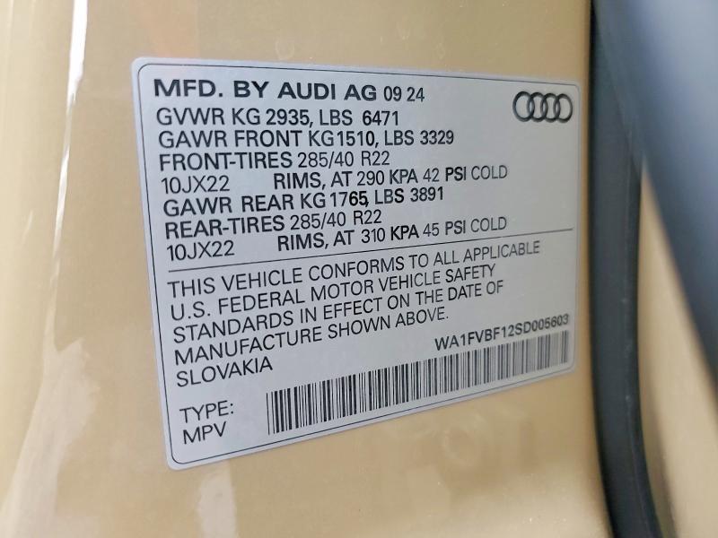 Aukcja sprzedaży 2025 Audi Q8, vin: WA1FVBF12SD005603, numer aukcji: 77337675