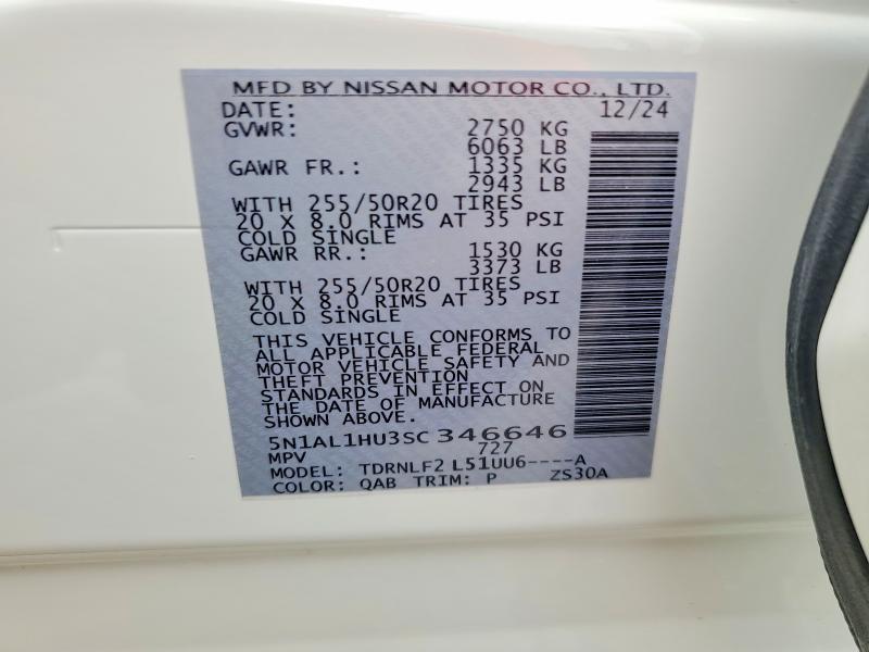 Aukcja sprzedaży 2025 Infiniti Qx60, vin: 5N1AL1HU3SC346646, numer aukcji: 78604995