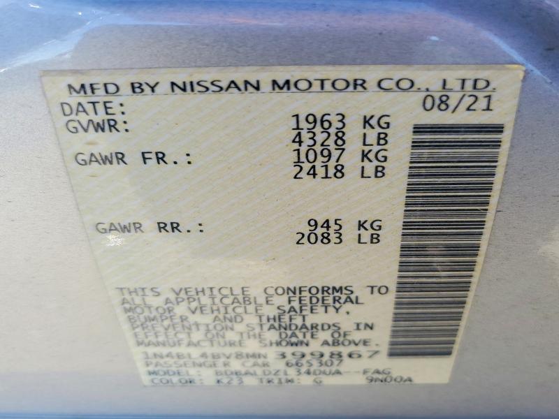 77593765 :رقم المزاد ، 1N4BL4BV8MN399867 vin ، 2021 Nissan Altima مزاد بيع