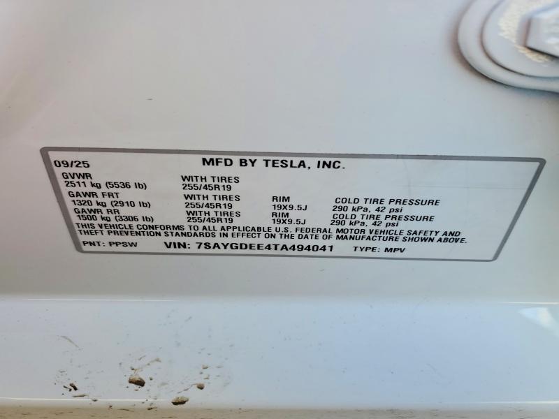78300325 :رقم المزاد ، 7SAYGDEE4TA494041 vin ، 2026 Tesla Model Y مزاد بيع