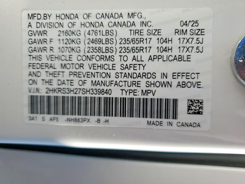Продаж на аукціоні авто 2025 Honda Cr-v, vin: 2HKRS3H27SH339840, номер лоту: 76182995
