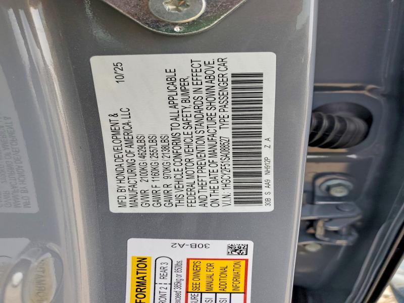 Aukcja sprzedaży 2025 Honda Accord, vin: 1HGCY2F51SA088527, numer aukcji: 77829385