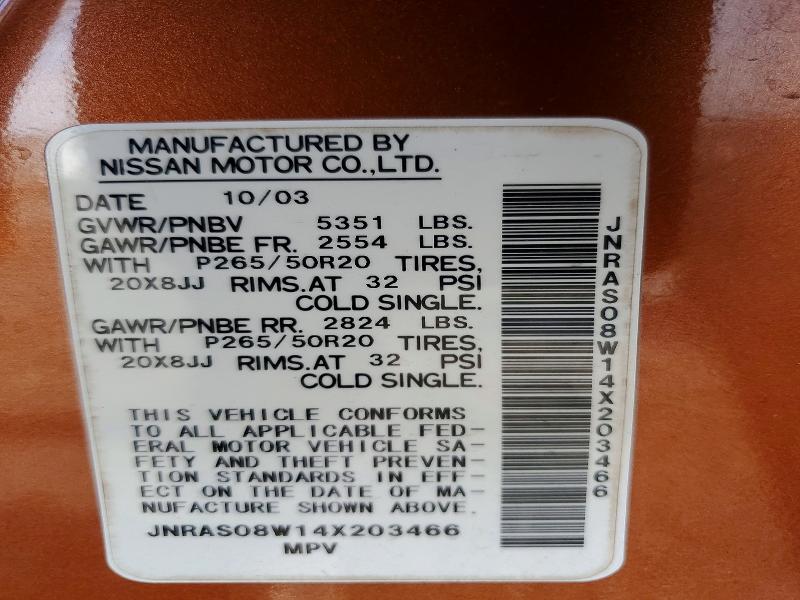 76352025 :رقم المزاد ، JNRAS08W14X203466 vin ، 2004 Infiniti Fx35 مزاد بيع