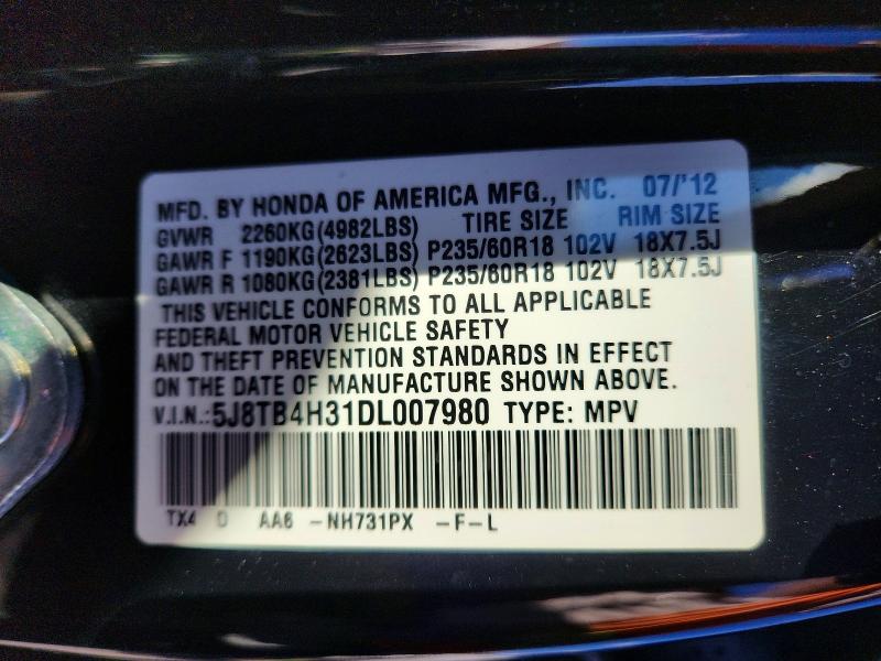 2013 Acura Rdx მანქანა იყიდება აუქციონზე, vin: 5J8TB4H31DL007980, აუქციონის ნომერი: 78550865