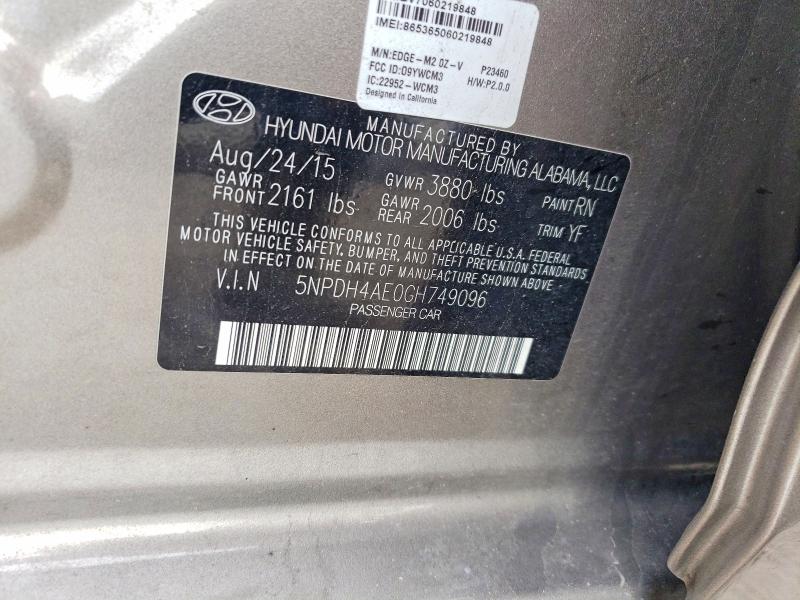 Продажа на аукционе авто 2016 Hyundai Elantra, vin: 5NPDH4AE0GH749096, номер лота: 76409835