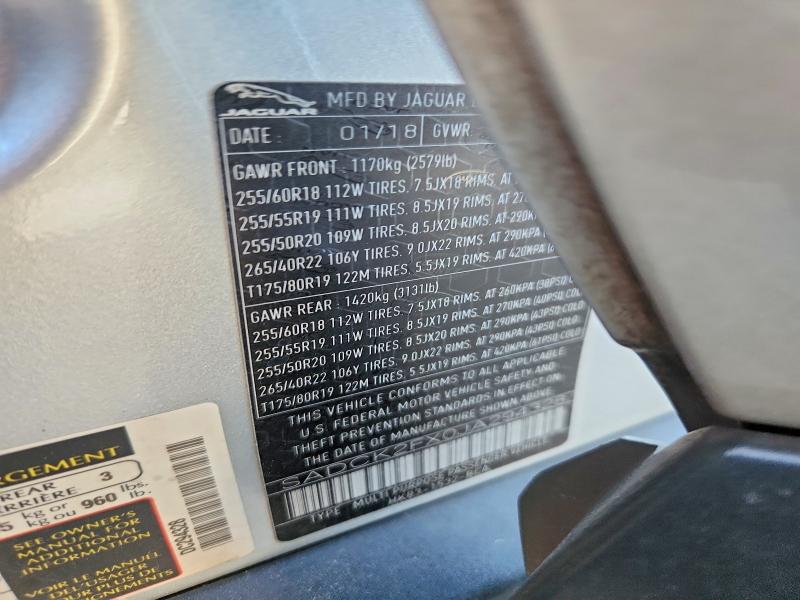 78349805 :رقم المزاد ، SADCK2FX0JA294328 vin ، 2018 Jaguar F-pace مزاد بيع