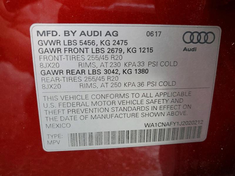 Aukcja sprzedaży 2018 Audi Q5, vin: WA1CNAFY1J2020212, numer aukcji: 78601845