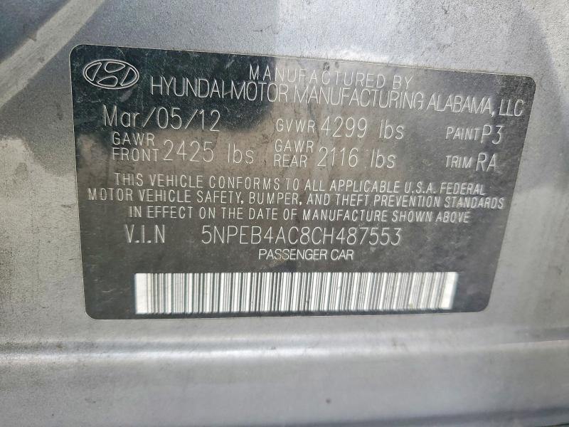 77134085 :رقم المزاد ، 5NPEB4AC8CH487553 vin ، 2012 Hyundai Sonata مزاد بيع