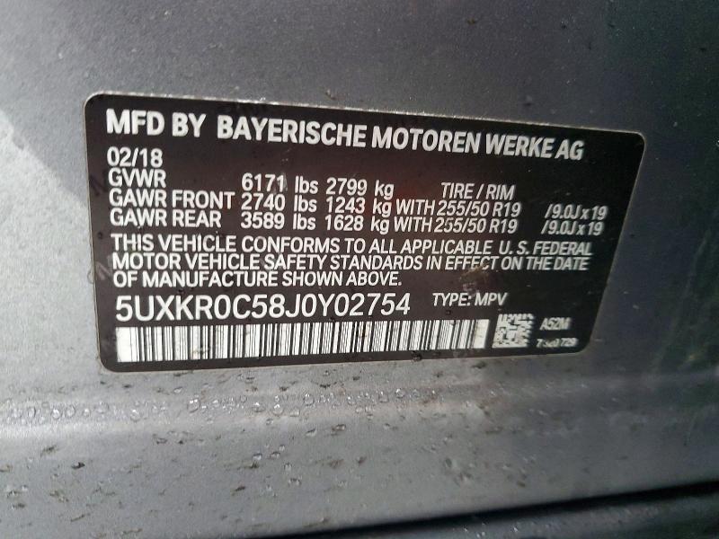 77705265 :رقم المزاد ، 5UXKR0C58J0Y02754 vin ، 2018 Bmw X5 مزاد بيع