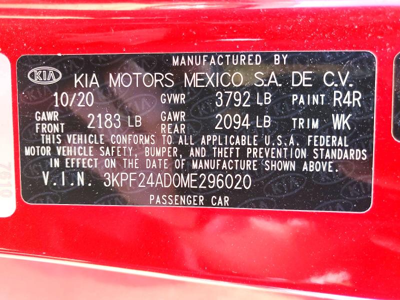 75979095 :رقم المزاد ، 3KPF24AD0ME296020 vin ، 2021 Kia Forte مزاد بيع
