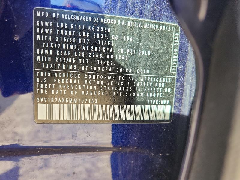 76860615 :رقم المزاد ، 3VV1B7AX5MM107133 vin ، 2021 Volkswagen Tiguan مزاد بيع