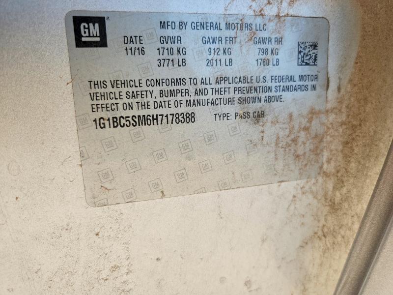 75232135 :رقم المزاد ، 1G1BC5SM6H7178388 vin ، 2017 Chevrolet Cruze مزاد بيع