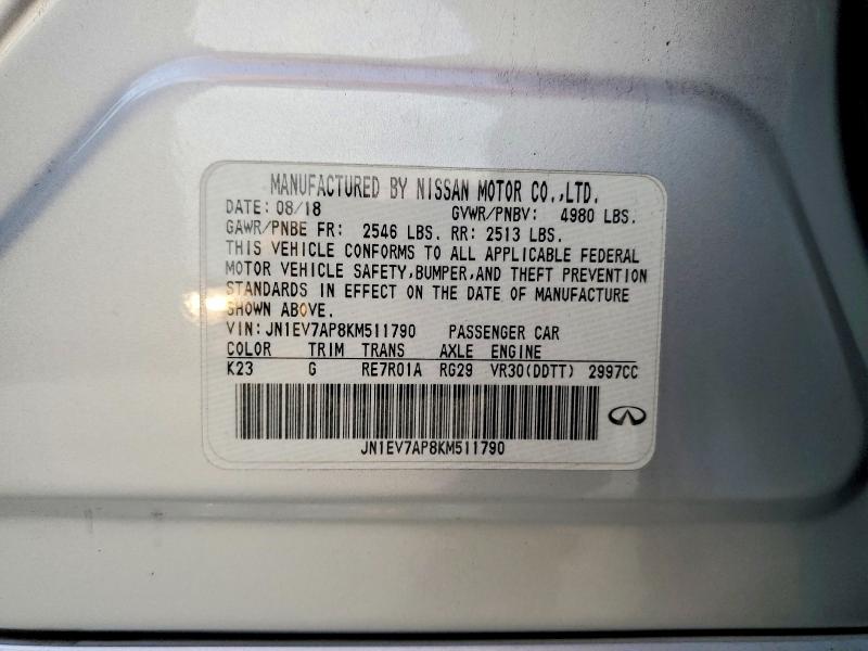 75076985 :رقم المزاد ، JN1EV7AP8KM511790 vin ، 2019 Infiniti Q50 مزاد بيع