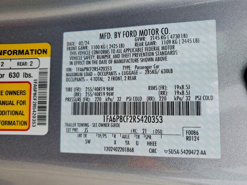 Продаж на аукціоні авто 2024 Ford Mustang, vin: 1FA6P8CF2R5420353, номер лоту: 77600585
