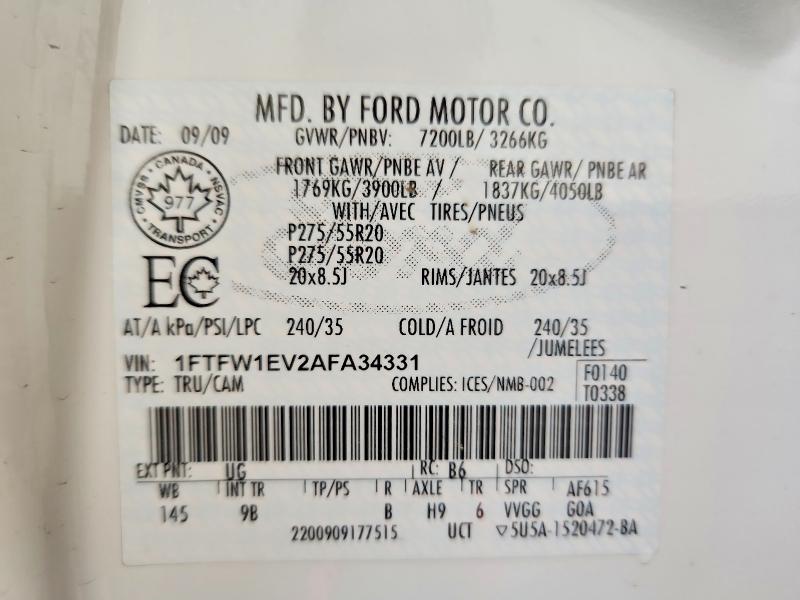 Aukcja sprzedaży 2010 Ford F150, vin: 1FTFW1EV2AFA34331, numer aukcji: 78164565