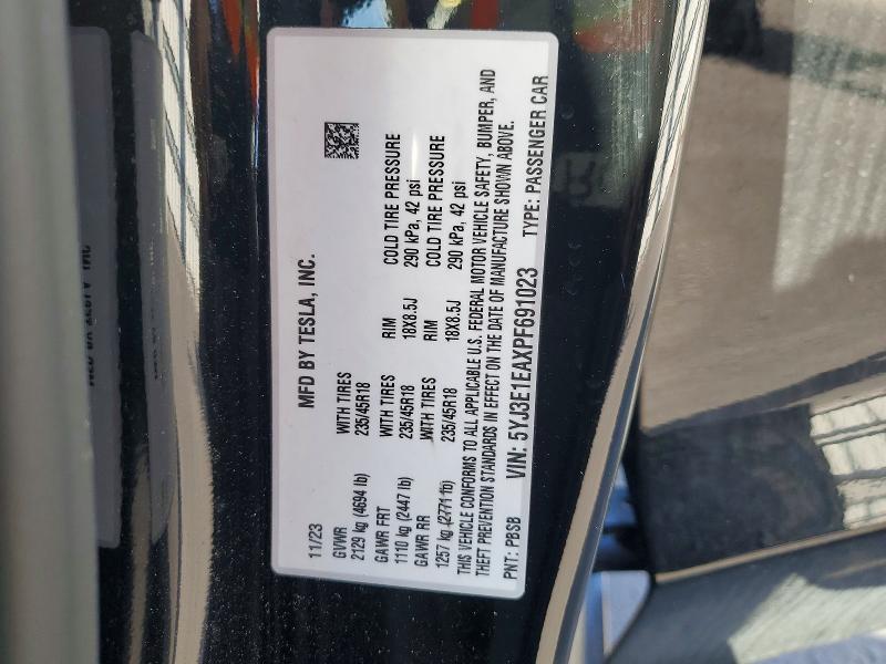 Aukcja sprzedaży 2023 Tesla Model 3, vin: 5YJ3E1EAXPF691023, numer aukcji: 78311815