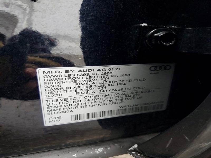Aukcja sprzedaży 2021 Audi Q7, vin: WA1LJAF72MD027570, numer aukcji: 76558985