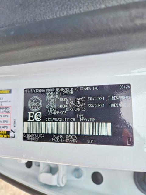 74549855 :رقم المزاد ، 2T2BAMCAXSC111726 vin ، 2025 Lexus Rx مزاد بيع