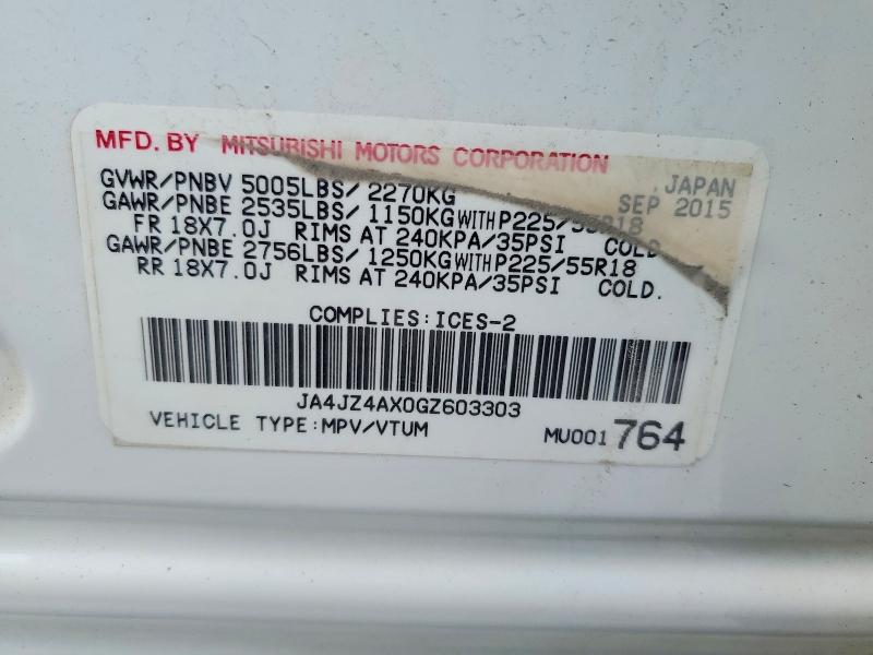 Aukcja sprzedaży 2016 Mitsubishi Outlander, vin: JA4JZ4AX0GZ603303, numer aukcji: 75468415